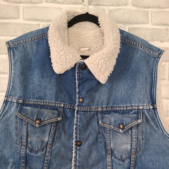 Vintage DeFossi Denim Vest Jean Sherpa Lined Men’s XL Distressed Workwear Grunge - Picture 3 of 7